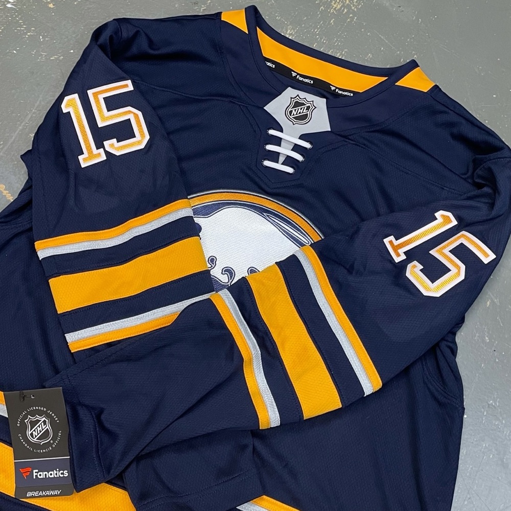 Buffalo Sabres 15 Jack Eichel Fanatics NHL Jersey Navy Blue Small Hockey - Picture 4 of 12